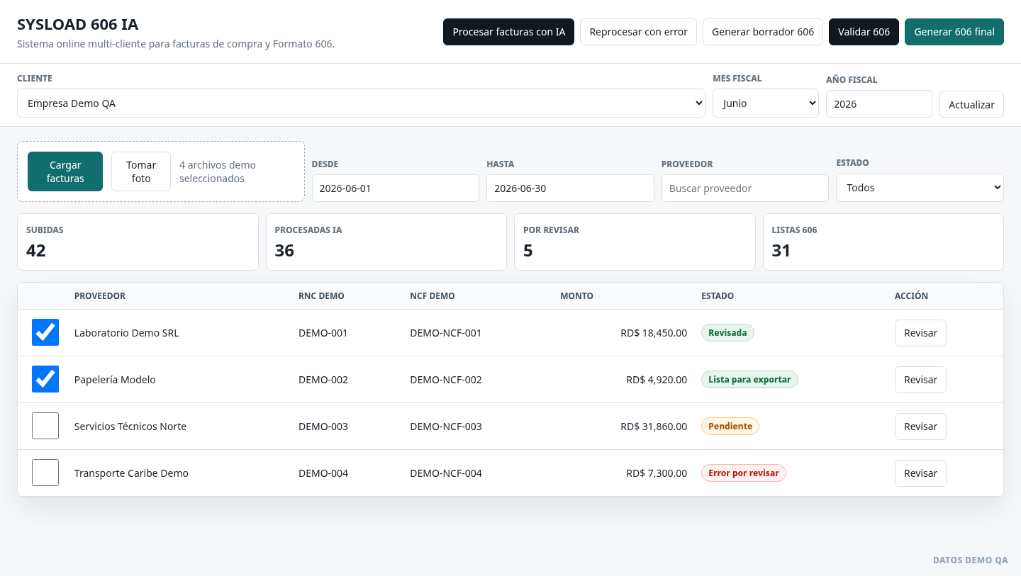 Dashboard del sistema Nuborix IA 606